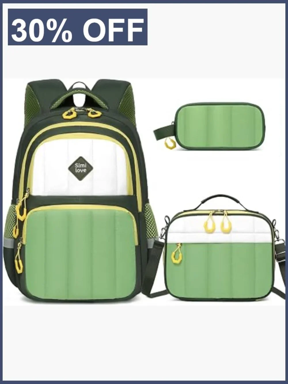 3PCS Boys Backpack Set with Lunch Box & Pencil Pouch, 15.7in Large Quilted